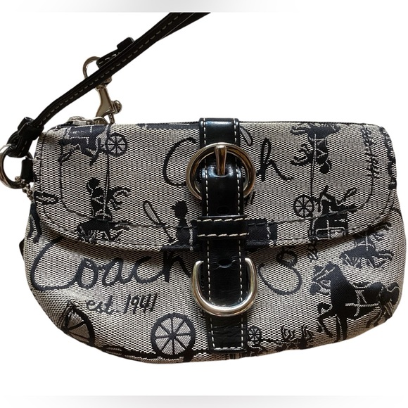 Coach Handbags - Coach Black and Grey Signature Horse and Carriage Wristlet/Clutch,EUC.